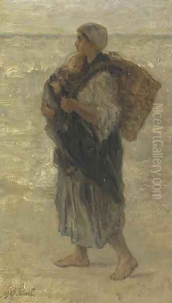 Woman and Child on the Beach Oil Painting by Jozef Israels