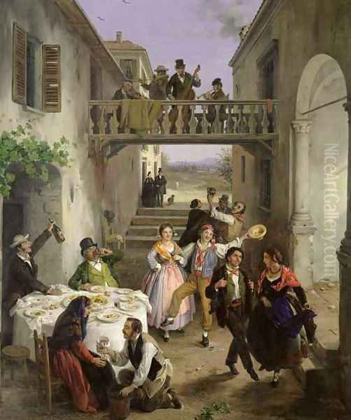 A Wedding at Brianza Oil Painting by Angelo Inganni