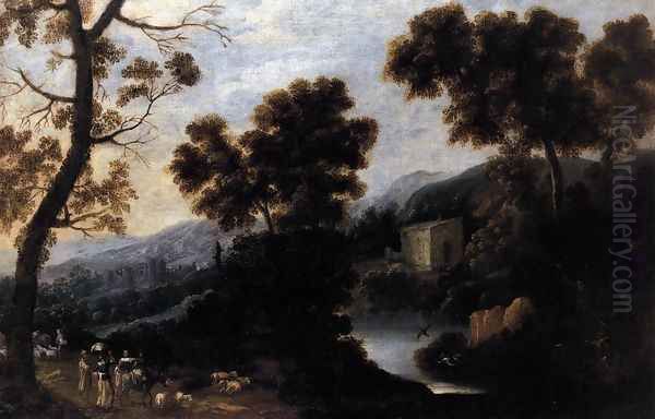 Landscape with Figures c. 1660 Oil Painting by Ignacio de Iriarte