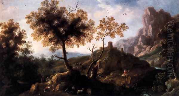 Landscape with Shepherds Oil Painting by Ignacio de Iriarte