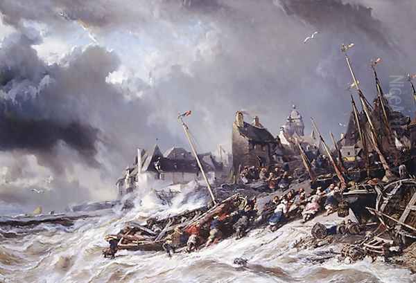 Hurricane before Saint Malo Oil Painting by Eugene Isabey