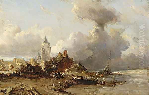 A Village by the Sea Oil Painting by Eugene Isabey