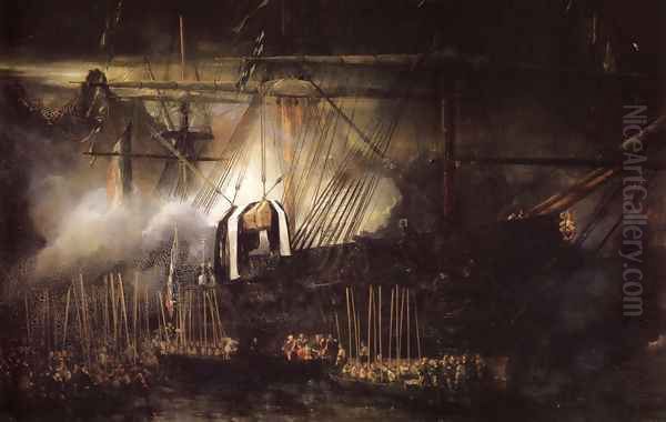 Transfer of Napoleon's ashes on board of the Belle Poule, 15 october 1840 Oil Painting by Eugene Isabey