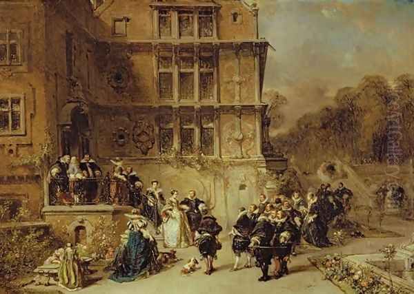 Court Reception at a Chateau Oil Painting by Eugene Isabey