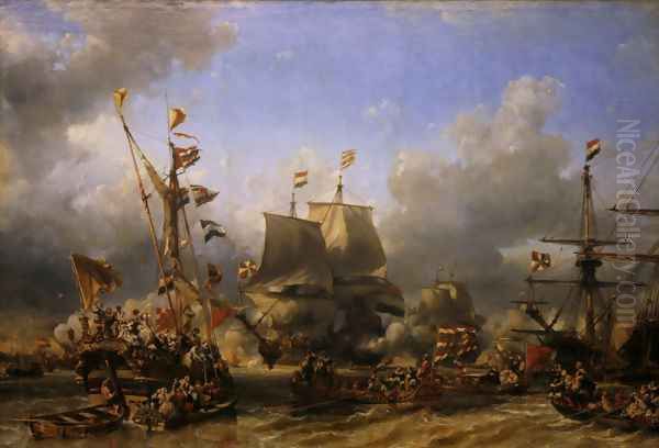 Embarkment of de Ruyter and de Witt at Texel, 1667 Oil Painting by Eugene Isabey