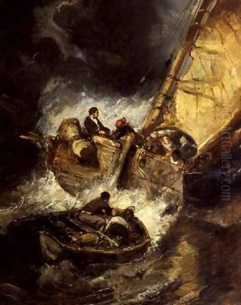 Boat in a storm Oil Painting by Eugene Isabey