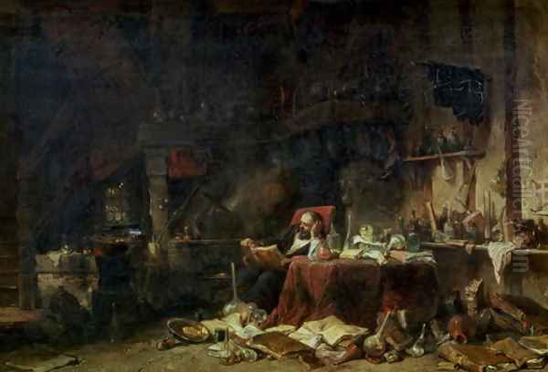 Interior of an Alchemists Study Oil Painting by Eugene Isabey