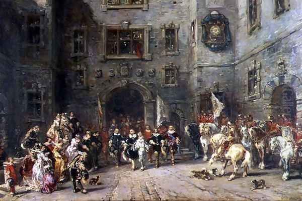 Louis XIII at the chateau of Blois Oil Painting by Eugene Isabey