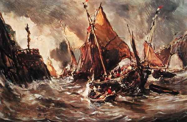 Ships in a Storm Oil Painting by Eugene Isabey