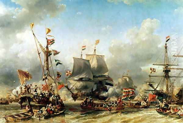 The Embarkation of Ruyter and William de Witt in 1667 Oil Painting by Eugene Isabey