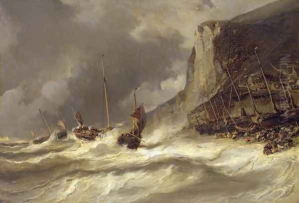 Storm on the Coast at Etretat Normandy Oil Painting by Eugene Isabey