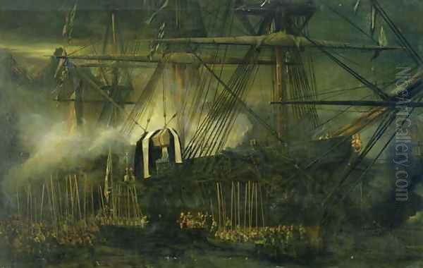 The Shipment of Napoleons Ashes Aboard the Belle Poule at Saint Helena Oil Painting by Eugene Isabey