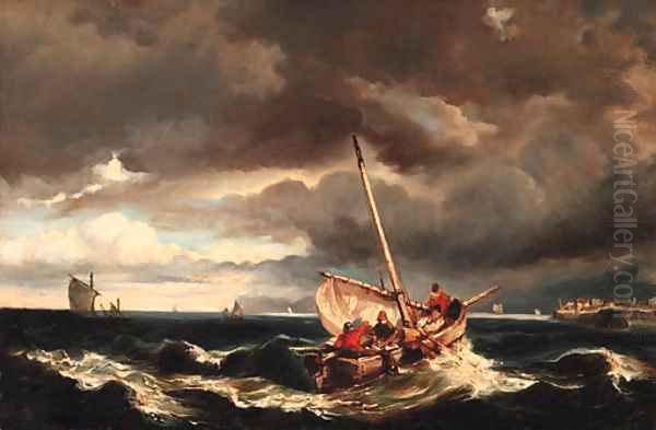 Shipping on stormy seas Oil Painting by Eugene Isabey