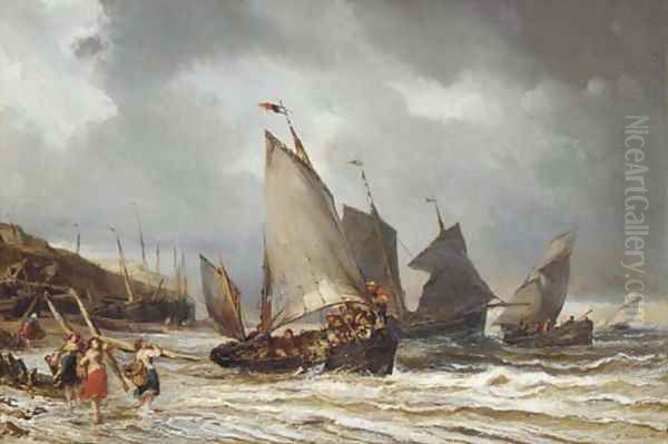 Depart pour la peche Oil Painting by Eugene Isabey