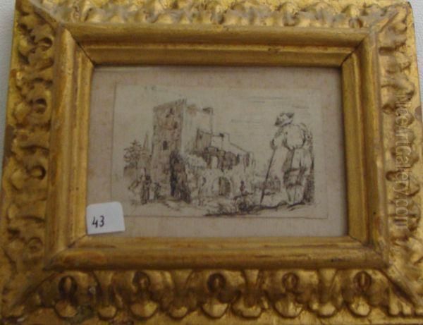 Berger Dans Un Paysage Avec Ruine Oil Painting by Jacques Callot