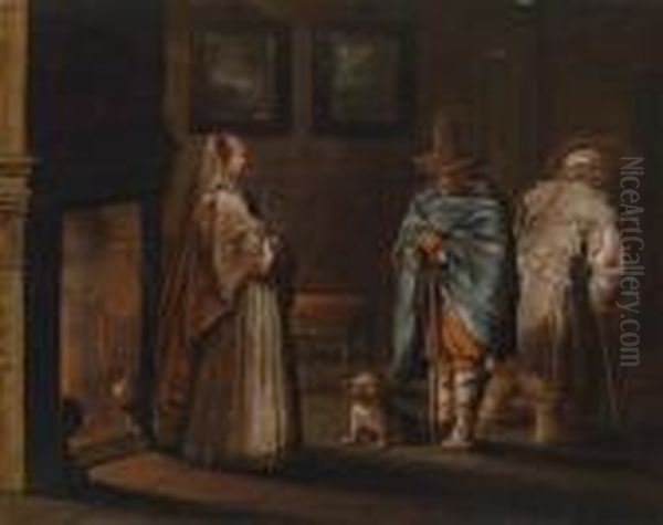 Interior With A Woman And Two Beggars Oil Painting by Jacques Callot