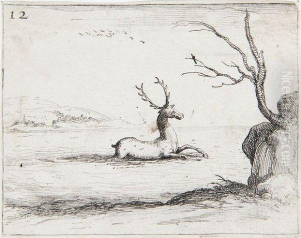 Cerf Dans L'eau Oil Painting by Jacques Callot