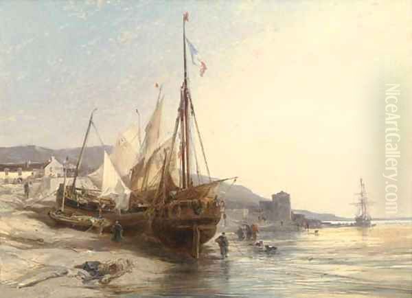 Fishing boats on the beach at low tide Oil Painting by Eugene Isabey