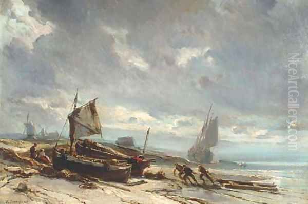 Boats on the Shore Oil Painting by Eugene Isabey