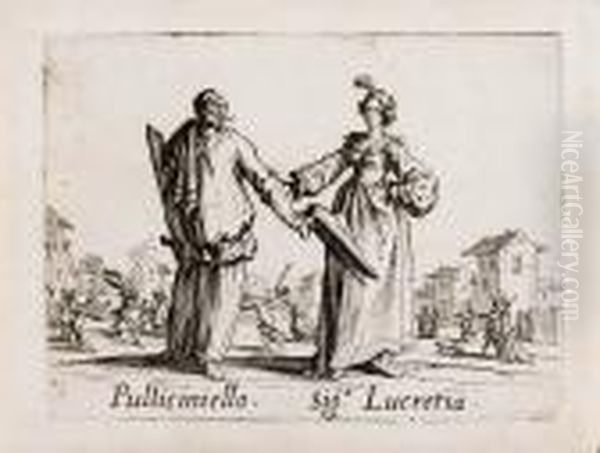 Pulliciniello E Sig.ra Lucrezia Oil Painting by Jacques Callot