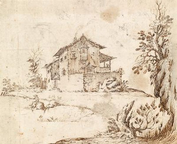 Bauernhaus An Einem Teich Oil Painting by Jacques Callot