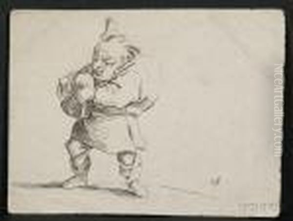 Hunchback With Bagpipe. Oil Painting by Jacques Callot