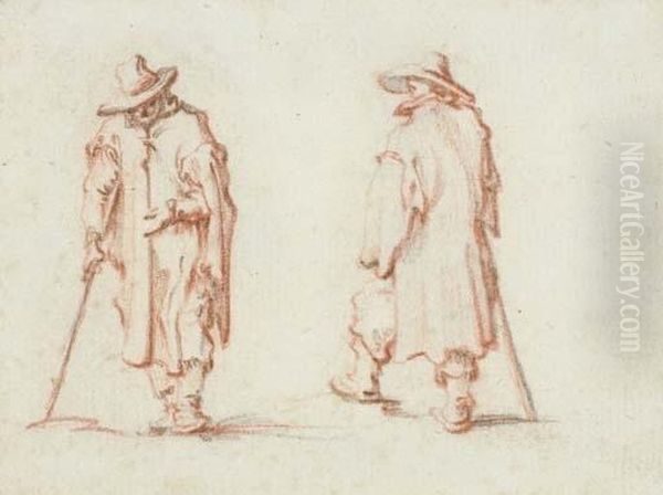 Two Men In Hats And Long Coats Oil Painting by Jacques Callot