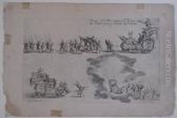 ''entree De Monseigneur Le 
Prince De Pfalrzbourg Renant De Combat''- Etching, Very Good Condition. 6
 X 9 3/8'' Oil Painting by Jacques Callot