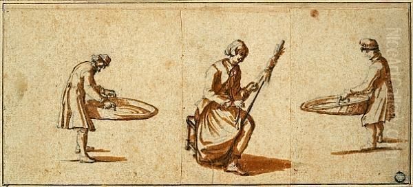 Peasants At Work: Two Oil Painting by Jacques Callot