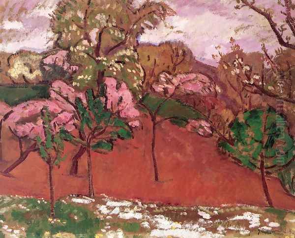 Springtime Landscape c. 1910 Oil Painting by Bela Ivanyi Grunwald