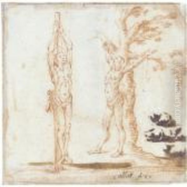 Studies For Figures Of Saint Sebastian And Saint Bartholomew And Of Cats Oil Painting by Jacques Callot