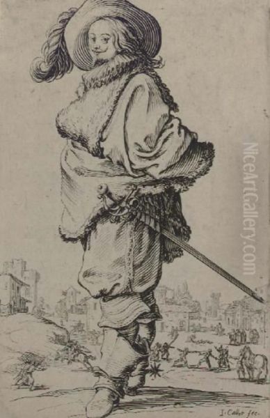 Le Gentilhomme Au Plastron De Fourrure, From La Noblesse Oil Painting by Jacques Callot