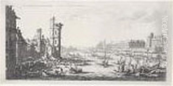 Les Deux Grandes Vues De Paris (lieure 667-668) Oil Painting by Jacques Callot