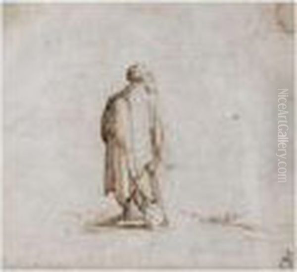 Standing Male Peasant With Tattered Clothes, Leaning On A Stick Oil Painting by Jacques Callot