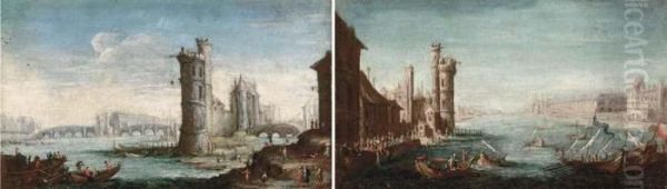 A View Of The Pont Neuf, Paris; And A View Of The Louvre, Paris Oil Painting by Jacques Callot