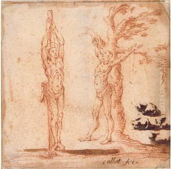 Etude Pour Le Martyre De Saint Sebastien Et Saint Bartholome;
 Croquis De Chats Oil Painting by Jacques Callot