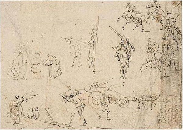 Sheet Of Studies Of Scenes From Army Life. Oil Painting by Jacques Callot