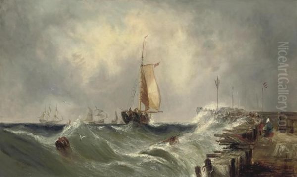 Shipping In A Heavy Swell Off The Pier At Boulogne Oil Painting by William Callow