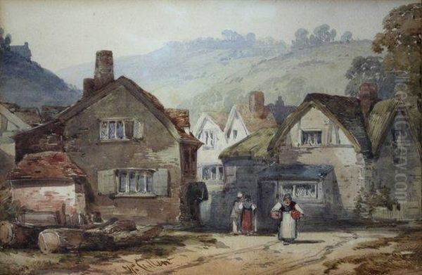 Village Scene Oil Painting by William Callow