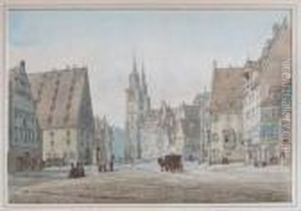 View Of Nuremberg Market Squarewith Figures By A Pump Oil Painting by William Callow