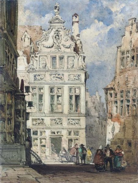 A Continental Street Scene Oil Painting by William Callow