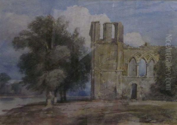 A Ruinedabbey Near A River' Oil Painting by William Callow