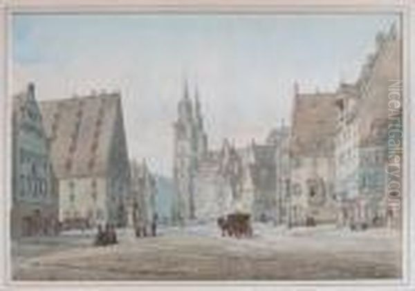 View Of Nuremberg Market Square With Figures By A Pump Oil Painting by William Callow