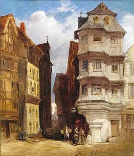 Street Scene, Possibly Northern France Oil Painting by William Callow