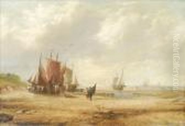 Beached Boats At Low Tide Oil Painting by William Callow