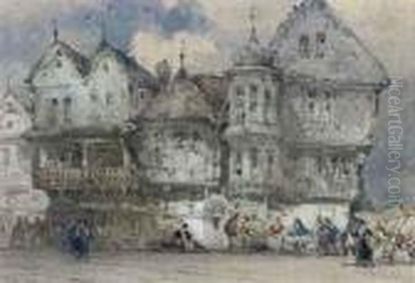 Hotel Of The Golden Chain, Langen Schwalbach Oil Painting by William Callow