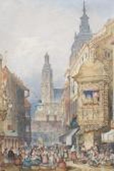 A Market Square Oil Painting by William Callow