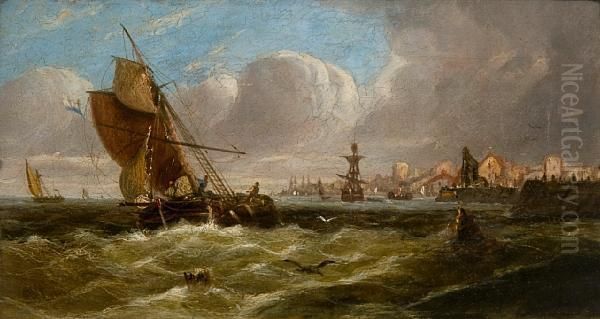 Shipping Off The Coast Oil Painting by William Callow