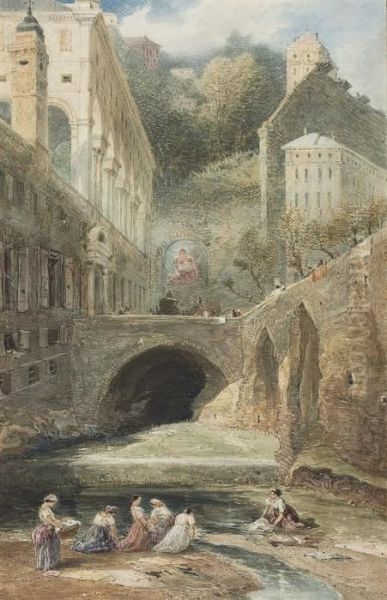 The Temple Of Vesta Above The Falls At Tivoli Oil Painting by William Callow