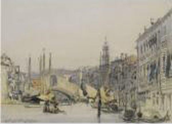 The Grand Canal Looking Towards The Rialto Bridge, Venice Oil Painting by William Callow